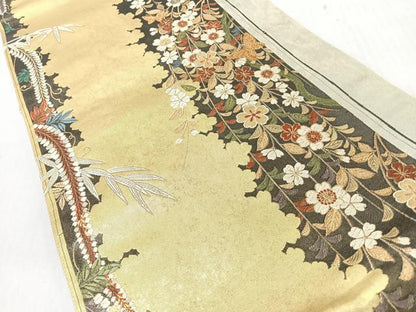 平和屋着物◎六通柄袋帯　唐織　花蝶文　金銀糸　正絹　逸品　CABI4746nb