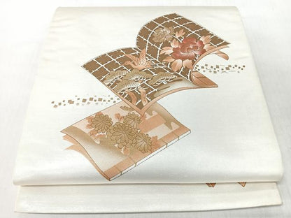 平和屋着物◎太鼓柄袋帯　唐織　冊子花鳥文　正絹　逸品　CABI4755nb