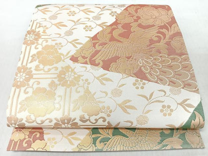 平和屋着物◎六通柄袋帯　裂張唐鳥紋　金糸　正絹　逸品　未使用　CABI4760nb