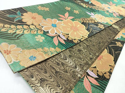 平和屋着物◎両面　六通柄　草花文　金銀糸　袋帯　正絹　逸品　CABI4764nb