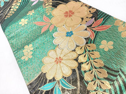 平和屋着物◎両面　六通柄　草花文　金銀糸　袋帯　正絹　逸品　CABI4764nb