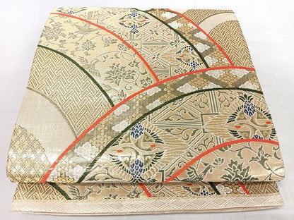 平和屋着物◎両面　六通柄袋帯　花唐草飛鳥文　金糸　正絹　逸品　CABI4766nb