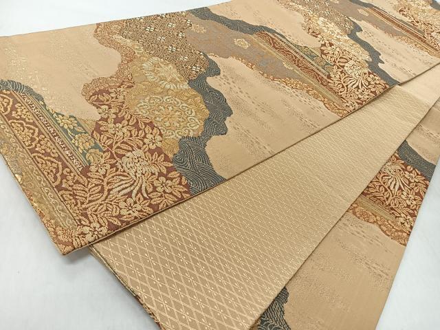 平和屋着物◎六通柄袋帯　道長草花文　金糸　正絹　逸品　CABI4770nb
