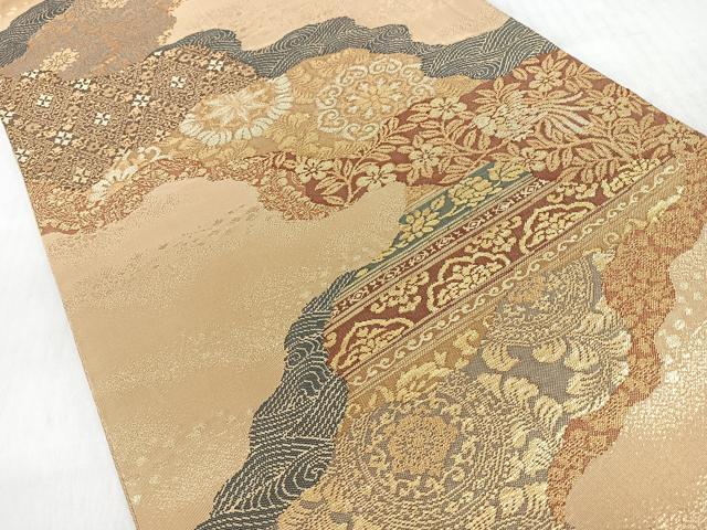 平和屋着物◎六通柄袋帯　道長草花文　金糸　正絹　逸品　CABI4770nb