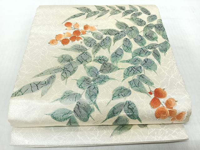 平和屋着物◎九寸名古屋帯　作家物　刺繍　草花文　金糸　正絹　逸品　CABI4771nb