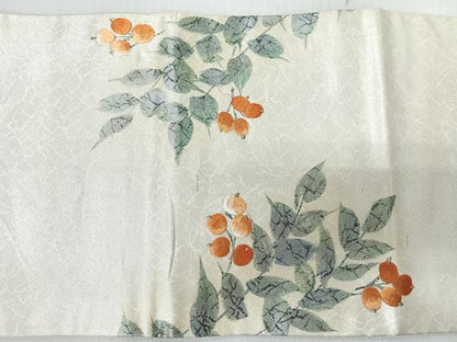 平和屋着物◎九寸名古屋帯　作家物　刺繍　草花文　金糸　正絹　逸品　CABI4771nb