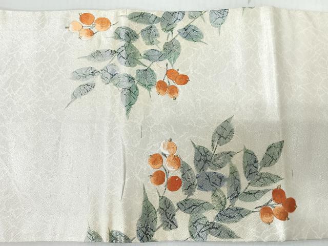 平和屋着物◎九寸名古屋帯　作家物　刺繍　草花文　金糸　正絹　逸品　CABI4771nb