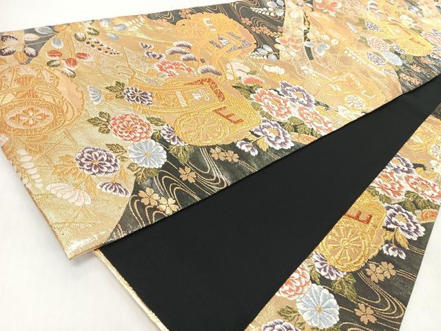 平和屋着物◎西陣　六通柄袋帯　唐織　流水御所車花文　金糸　証紙付き　正絹　逸品　CABI4782nb