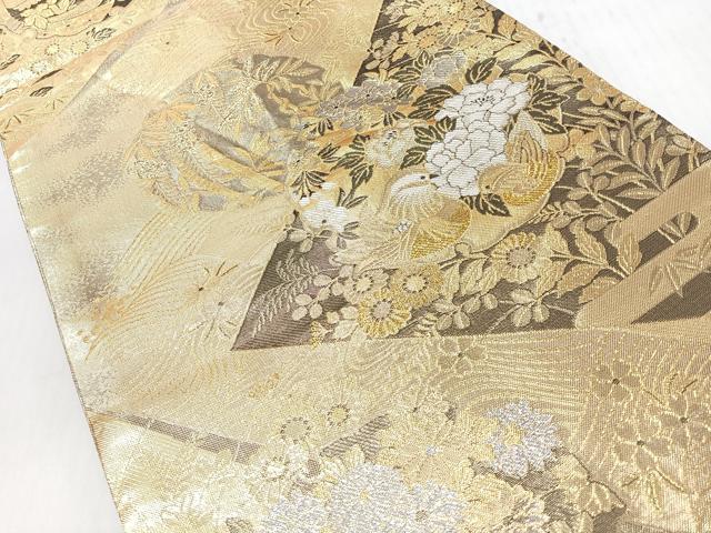 平和屋着物◎六通柄袋帯　流水鴛鴦草花文　金銀糸　正絹　逸品　CABI4783nb