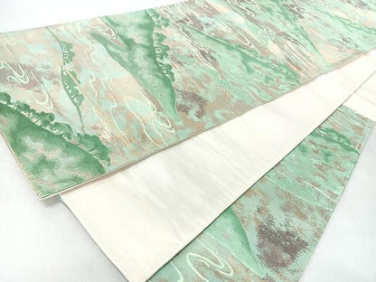 平和屋着物◎六通柄袋帯　流水遠山樹林文　金糸　正絹　逸品　CABI4785nb
