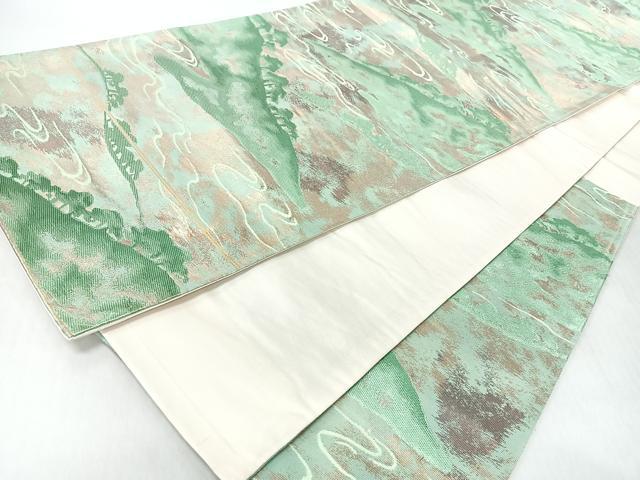 平和屋着物◎六通柄袋帯　流水遠山樹林文　金糸　正絹　逸品　CABI4785nb