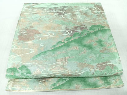平和屋着物◎六通柄袋帯　流水遠山樹林文　金糸　正絹　逸品　CABI4785nb