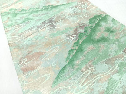 平和屋着物◎六通柄袋帯　流水遠山樹林文　金糸　正絹　逸品　CABI4785nb