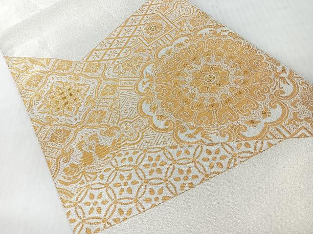 平和屋着物◎太鼓柄袋帯　綴れ　更紗花文　金銀糸　正絹　逸品　CABI4786nb