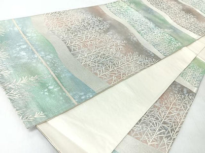 平和屋着物◎六通柄袋帯　樹林文　銀糸　正絹　逸品　CABI4788nb