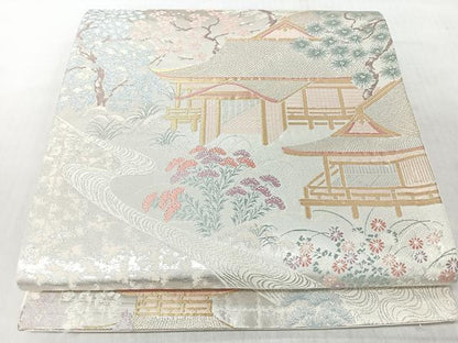 平和屋着物◎六通柄袋帯　風景文　金銀糸　正絹　逸品　CABI4792nb