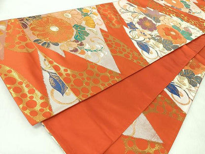 平和屋着物◎六通柄袋帯　松皮菱草花文　金糸　正絹　逸品　CABI4796nb