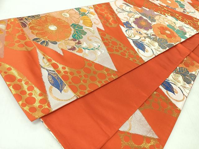 平和屋着物◎六通柄袋帯　松皮菱草花文　金糸　正絹　逸品　CABI4796nb