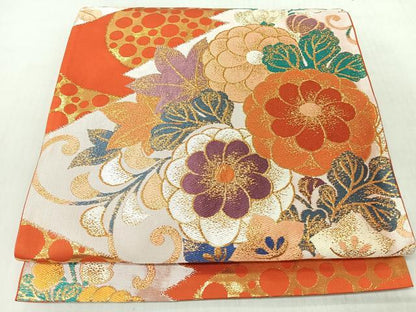 平和屋着物◎六通柄袋帯　松皮菱草花文　金糸　正絹　逸品　CABI4796nb