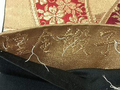 平和屋着物◎六通柄袋帯　唐織　煌金緞子　束ね熨斗花蝶文　黒地　金糸　正絹　逸品　CABI4797nb
