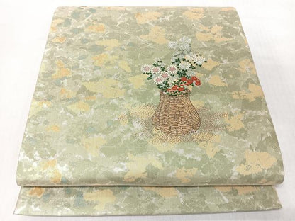 平和屋着物◎太鼓柄袋帯　花籠文　金糸　正絹　逸品　CABI4799nb