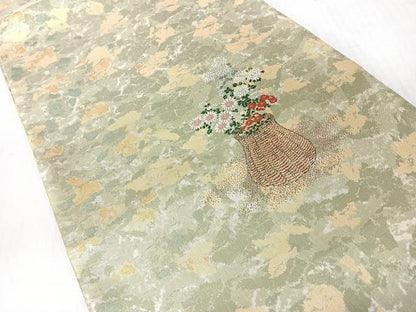 平和屋着物◎太鼓柄袋帯　花籠文　金糸　正絹　逸品　CABI4799nb