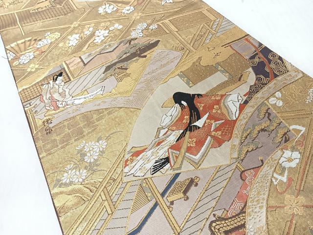 平和屋着物◎全通全景柄袋帯　地紙人物風景文　金糸　正絹　逸品　CABI4800nb