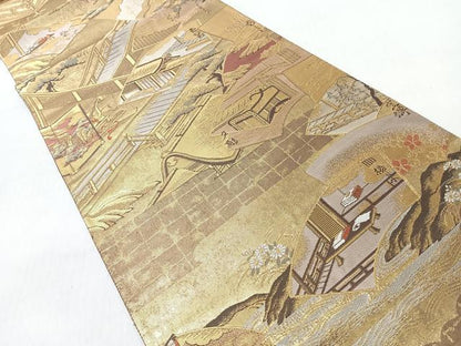 平和屋着物◎全通全景柄袋帯　地紙人物風景文　金糸　正絹　逸品　CABI4800nb