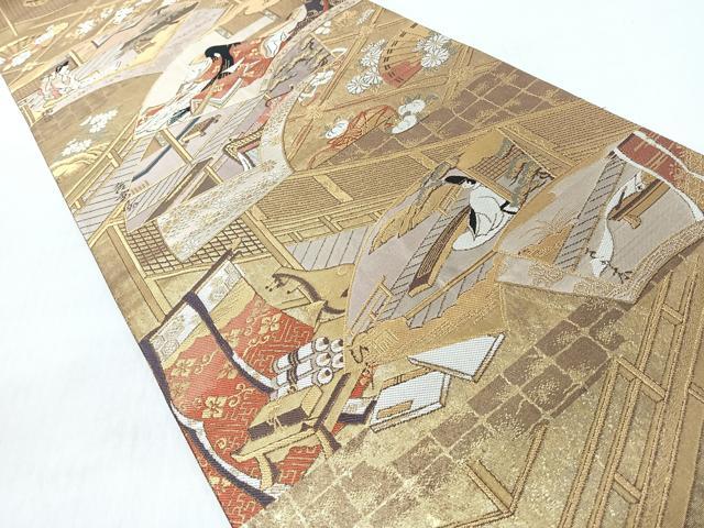 平和屋着物◎全通全景柄袋帯　地紙人物風景文　金糸　正絹　逸品　CABI4800nb