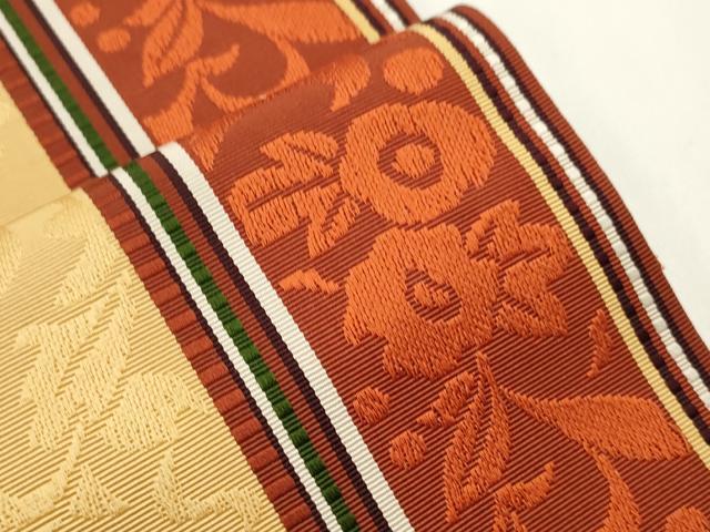 平和屋着物●本場筑前博多織　半幅帯　花唐草間道　正絹　逸品　CABI4801ak