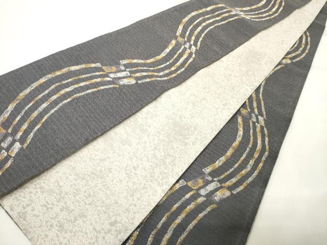 平和屋着物●両面　半幅帯　変わり間道　金銀糸　正絹　逸品　未使用　CABI4803ak
