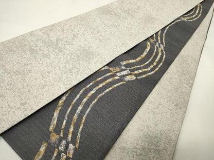 平和屋着物●両面　半幅帯　変わり間道　金銀糸　正絹　逸品　未使用　CABI4803ak
