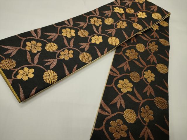 平和屋着物●両面　半幅帯　鳥獣戯画/花唐草文　金糸　正絹　逸品　未使用　CABI4814ak