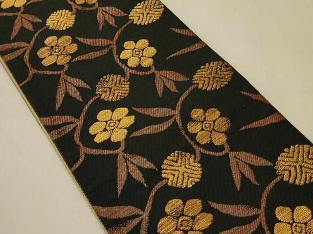 平和屋着物●両面　半幅帯　鳥獣戯画/花唐草文　金糸　正絹　逸品　未使用　CABI4814ak