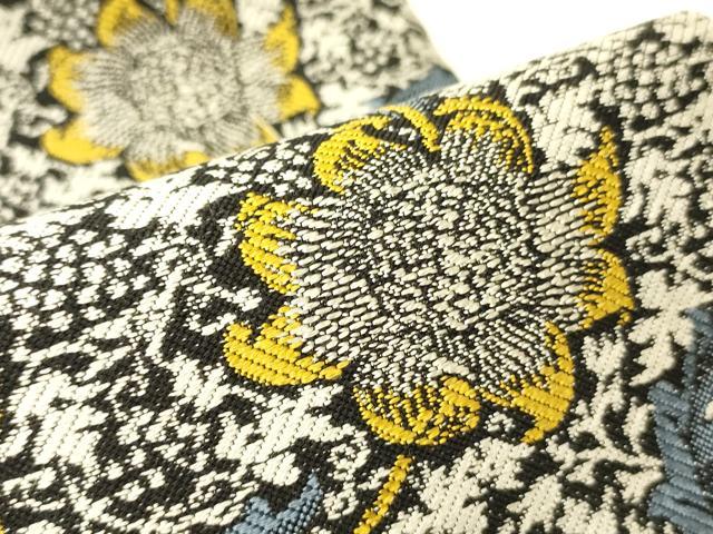 平和屋着物●着物作家　岡本龍三　西陣　両面　半幅帯　草花文　反端付き　正絹　逸品　未使用　CABI4817ak