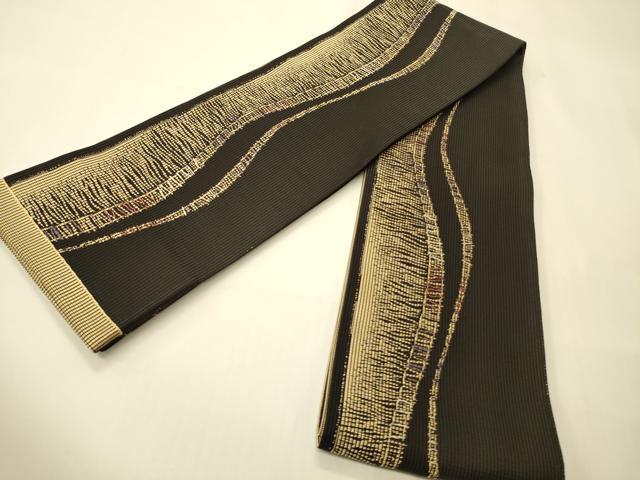 平和屋着物●本場筑前博多織　両面　半幅帯　市松花文　金糸　正絹　逸品　未使用　CABI4820ak