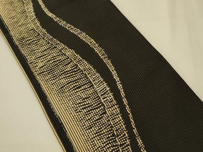 平和屋着物●本場筑前博多織　両面　半幅帯　市松花文　金糸　正絹　逸品　未使用　CABI4820ak