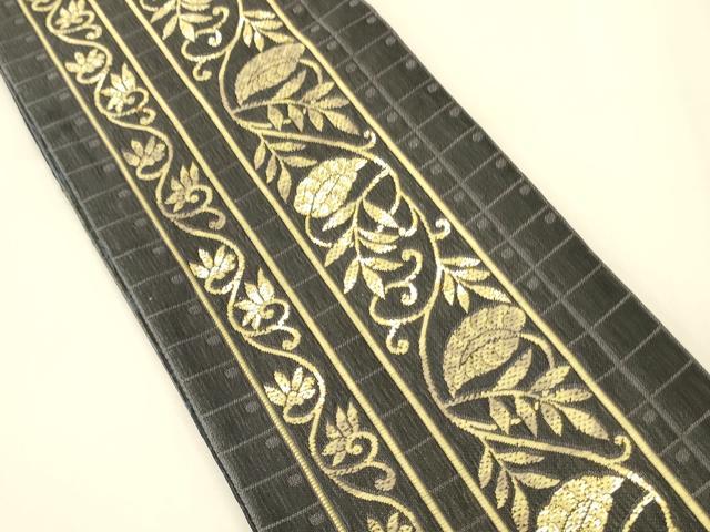 平和屋着物●両面　半幅帯　花唐草間道　金糸　正絹　逸品　未使用　CABI4822ak