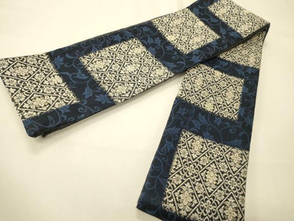 平和屋着物●両面　半幅帯　花唐草間道　金糸　正絹　逸品　未使用　CABI4822ak