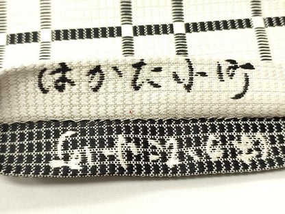 平和屋着物●本場筑前博多織　両面　半幅帯　はかた小町　花唐草間道/格子柄　正絹　逸品　CABI4825ak