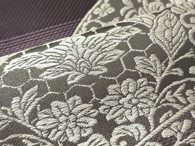 平和屋着物●両面　半幅帯　花唐草文/吉祥花文　銀糸　正絹　逸品　未使用　CABI4828ak