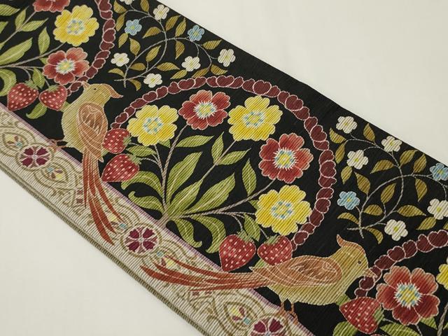 平和屋着物●両面　半幅帯　花鳥文　未使用　CABI4829ak