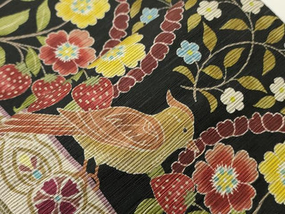 平和屋着物●両面　半幅帯　花鳥文　未使用　CABI4829ak