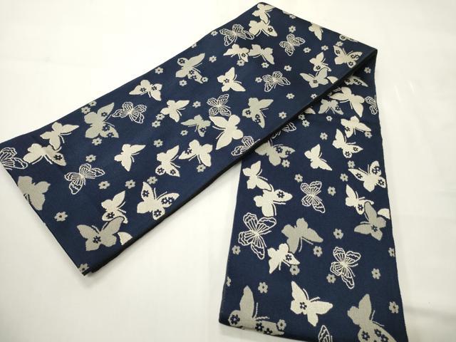 平和屋着物●両面　半幅帯　舞蝶花文　クローバー　CABI4850ak