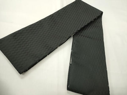 平和屋着物●両面　半幅帯　金魚　矢羽根文　黒地　CABI4852ak