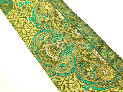 平和屋着物●男性　両面　角帯　花唐草文　金糸　正絹　逸品　CABI4871ak