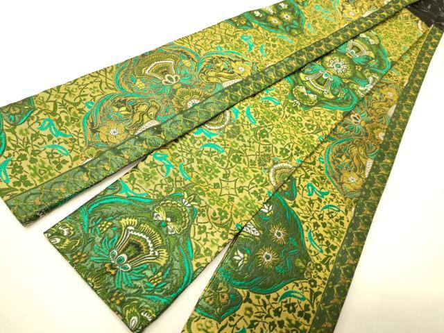平和屋着物●男性　両面　角帯　花唐草文　金糸　正絹　逸品　CABI4871ak