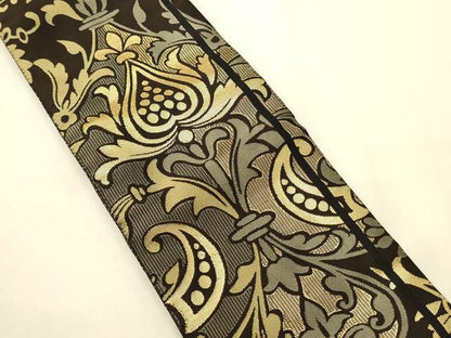 平和屋着物●男性　両面　角帯　吉祥花文　黒地　金糸　正絹　逸品　CABI4872ak