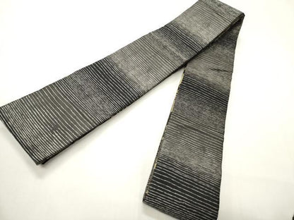 平和屋着物●男性　両面　角帯　吉祥花文　黒地　金糸　正絹　逸品　CABI4872ak