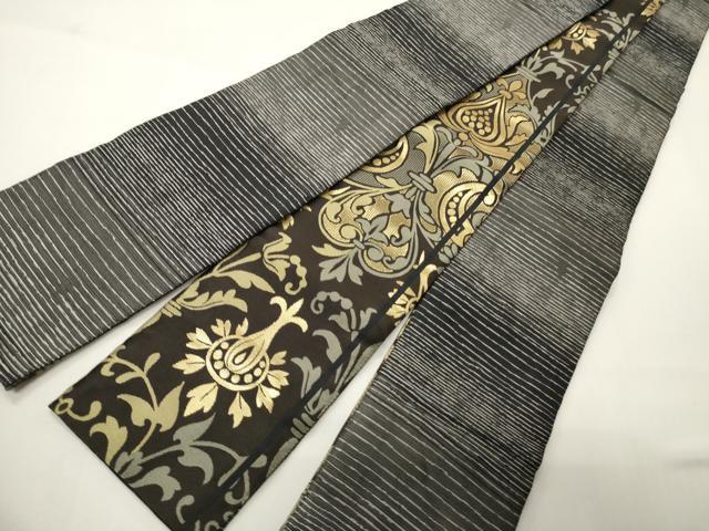 平和屋着物●男性　両面　角帯　吉祥花文　黒地　金糸　正絹　逸品　CABI4872ak